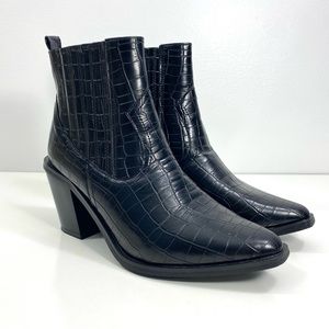 Seven 7 Eve Boot Black Croco Embossed Vegan Leather Western Style Ankle Boots 9